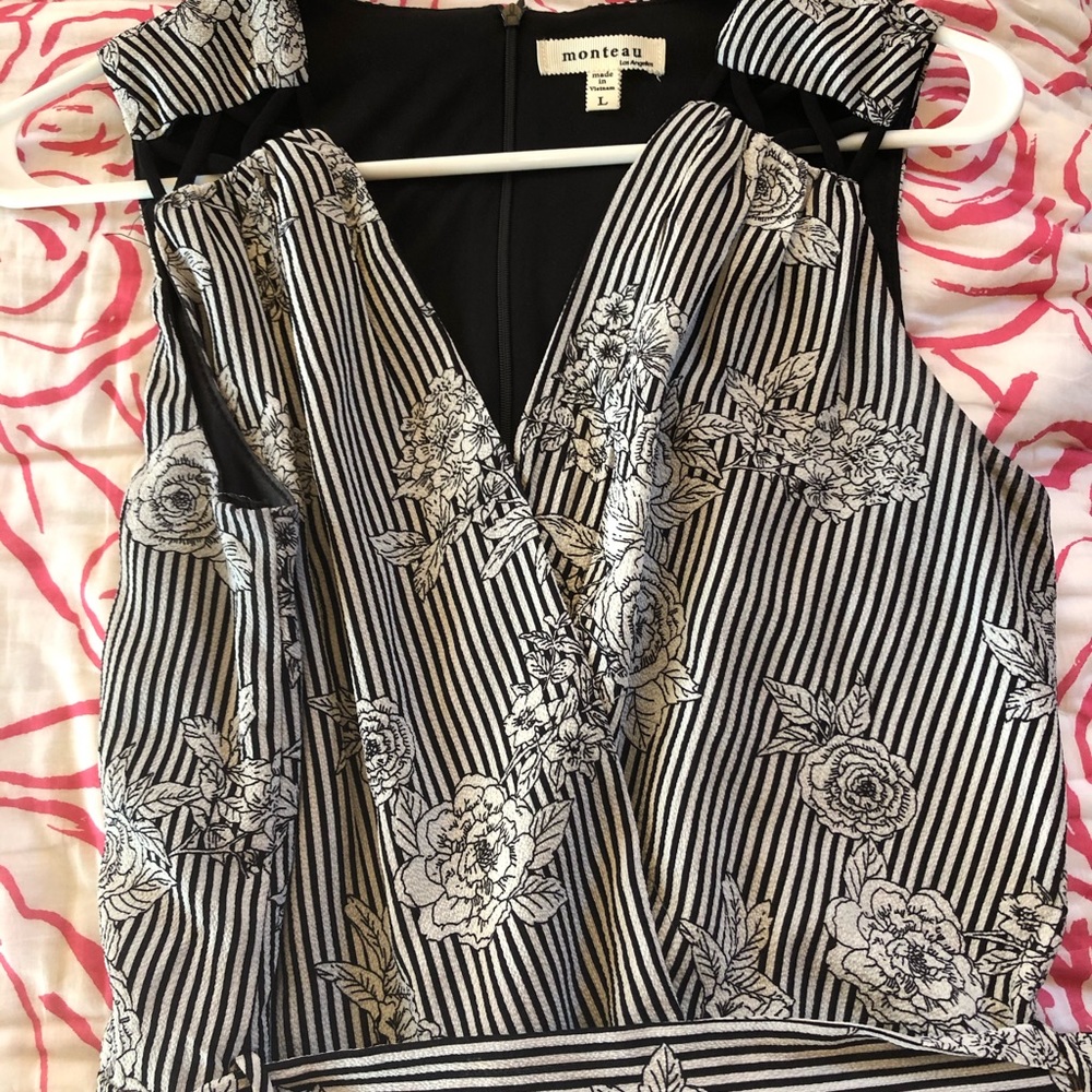 Black and white striped pant suit